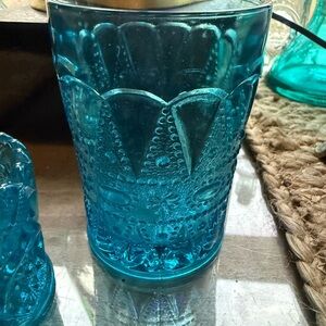 Wheaton Textured Teal Glass Tumbler & Shot glass